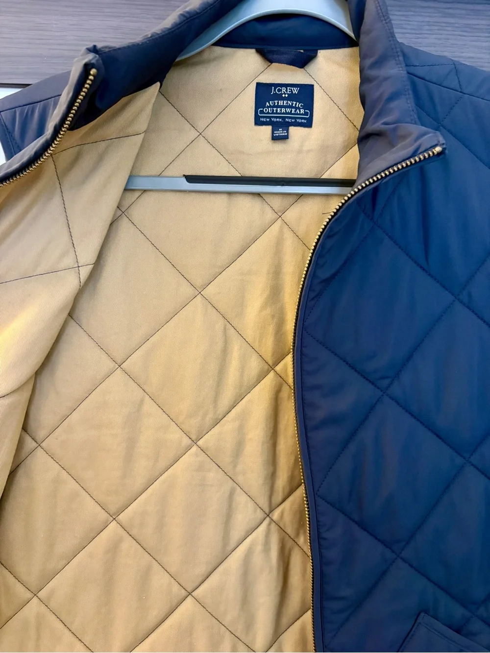 J. Crew Quilted Vest in Navy with Tan Lining